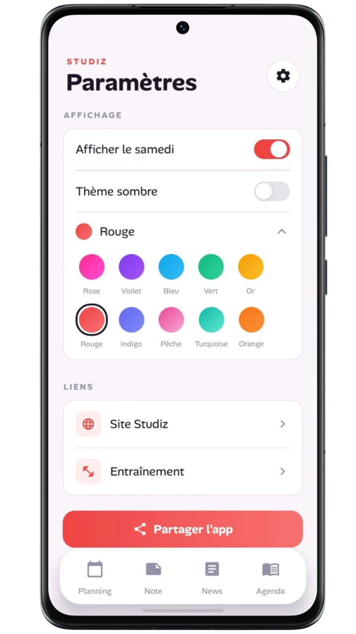 Écran de gestion des notes dans Studiiz