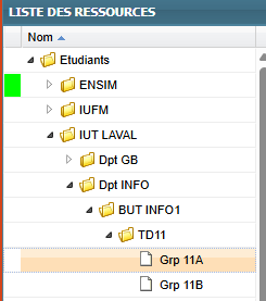 Sélection de la classe dans l'ENT